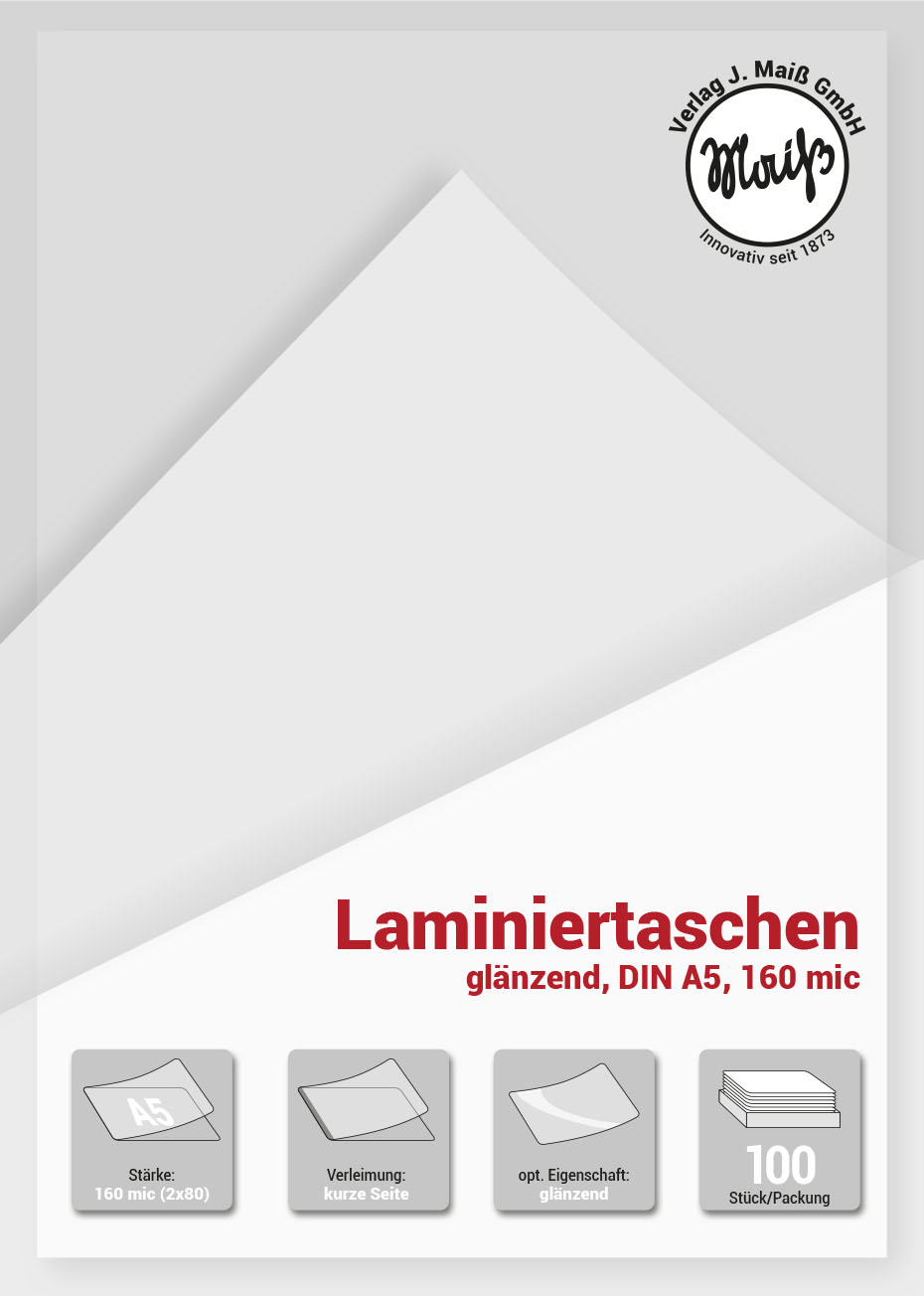 Laminiertaschen A5, 160Mic (2x80) Pack a 100 Stück, glänzend