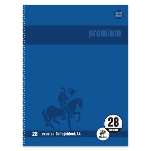 Collegeblock Premium LIN 28 - A4, 80 Blatt, 90 g/q m, blau, kariert mit Doppelrand