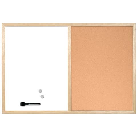 Kombitafel - 60 x 45 cm, Schreib- und Korktafel, b raun/weiß, Holzrahmen