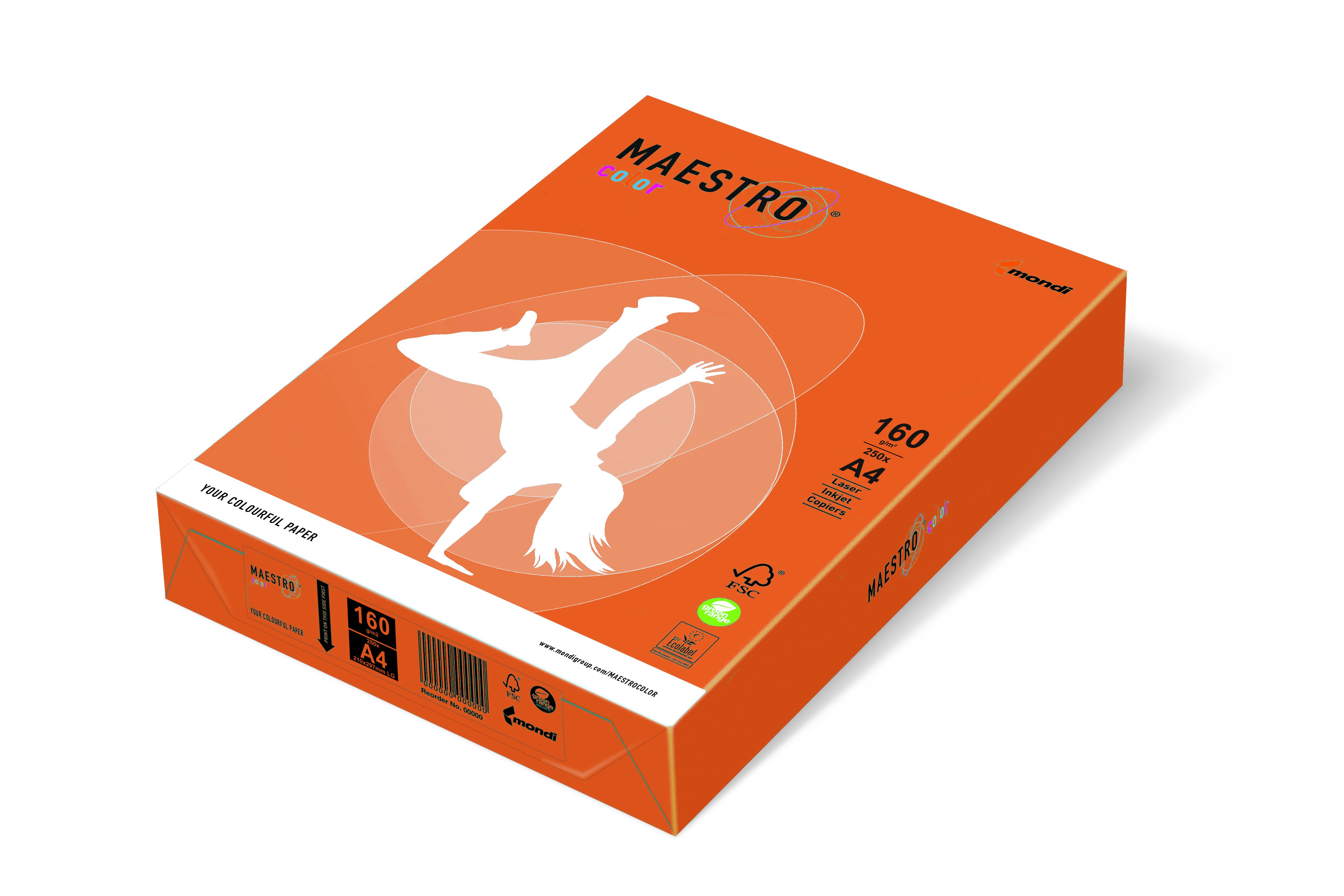 Kopierpapier A4, 160g, orange OR43, Maestro Color f. Laser, Inkjet u. Kopierer