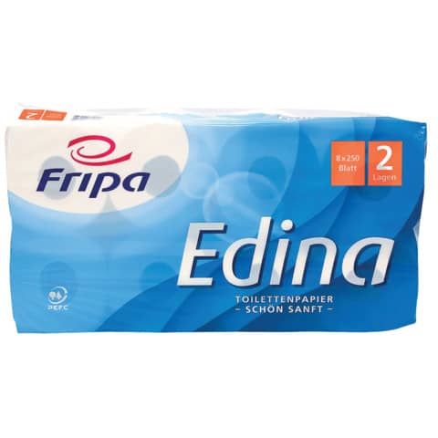 Toilettenpapier Edina - 2-lagig, geprägt, hochweiß , 8 Rollen à 250 Blatt