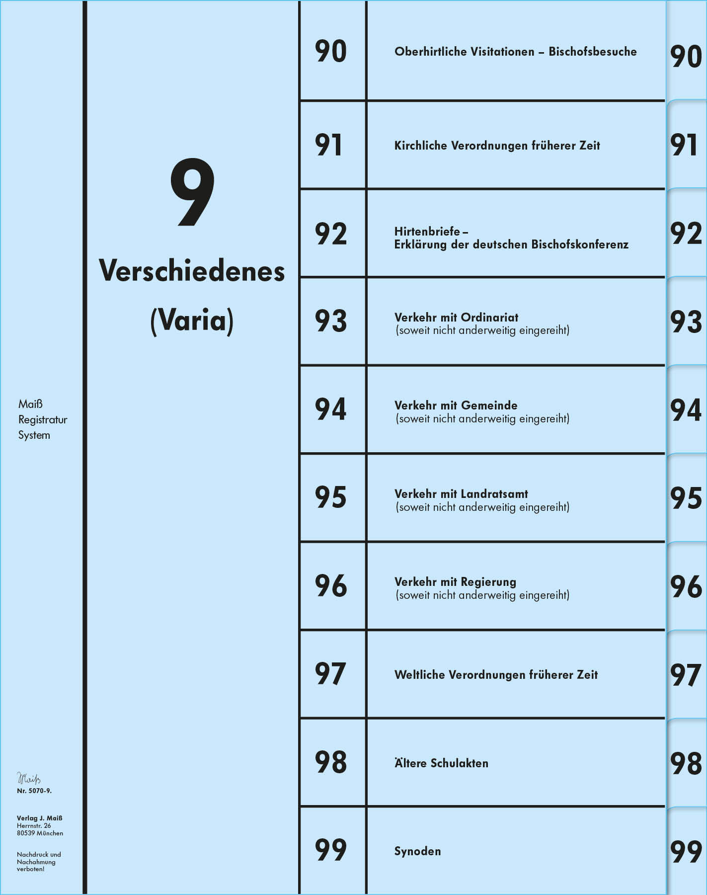 Register Gruppe 9 (90-99) Verschiedenes (Varia)