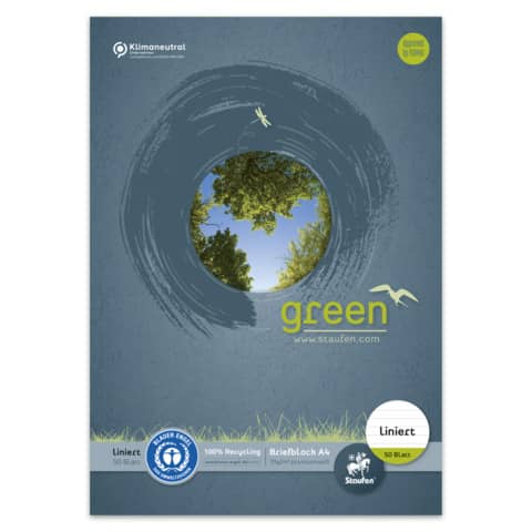 Staufen Green, Briefblock A4, 50 Blatt, 70 g/qm, 9 mm liniert