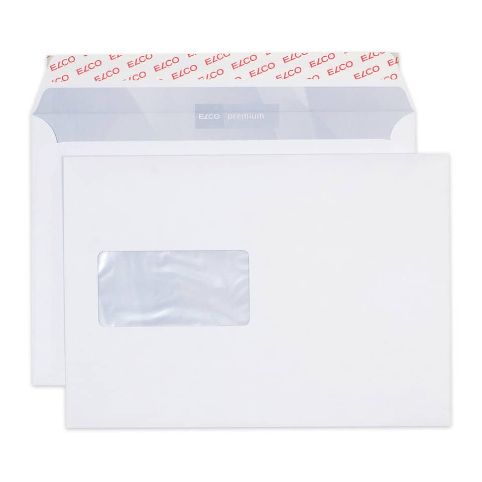 100x Briefumschläge, C5 (162x229mm), Öffnung lange Seite, mit Fenster, weiß, haftklebend, 100 g