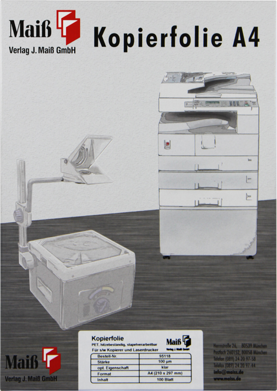 Kopierfolie Maiß, A4, für s/w Kopierer u. Laserdrucker, 100 Stück
