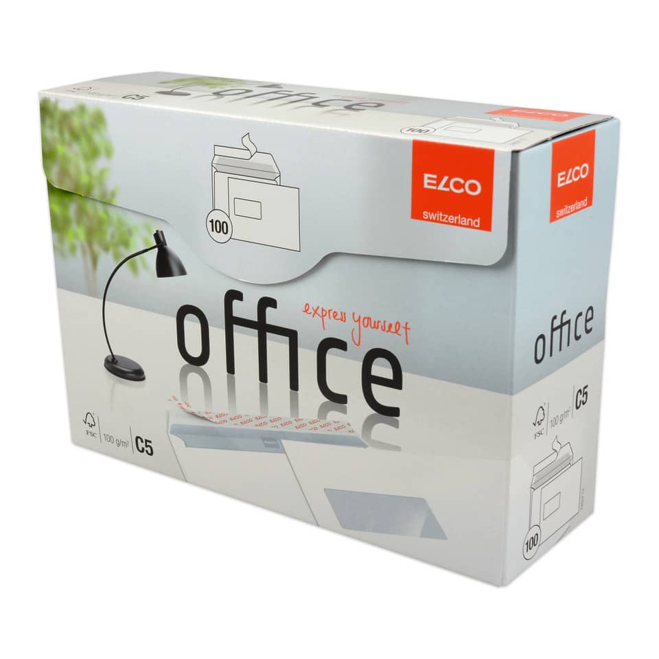 Briefumschlag Office in Shop Box - C5, hochweiß, h aftklebend, mit Fenster, 100 g/qm , 100 Stück