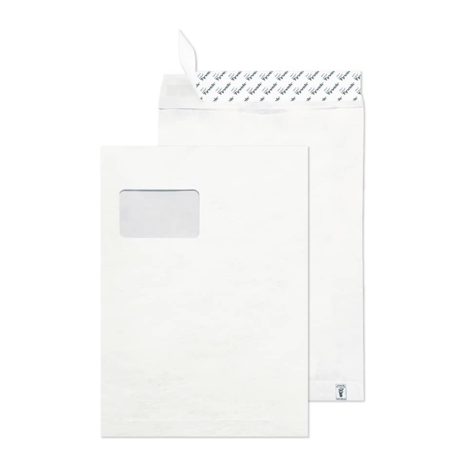 100x Versandtaschen C4 (229x324mm), Tyvek, mit Fenster, weiß, haftklebend, 54g