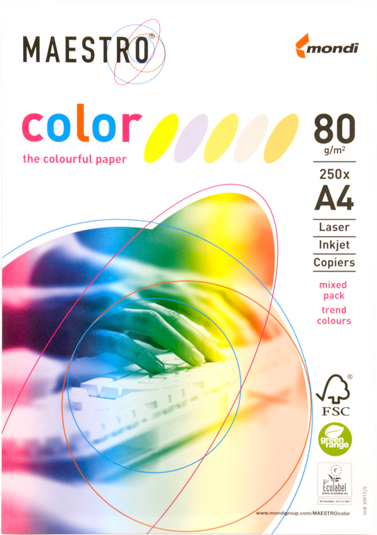 Kopierpapier A4, 80g, Trend sortiert Maestro Color f. Laser, Inkjet u. Kopierer