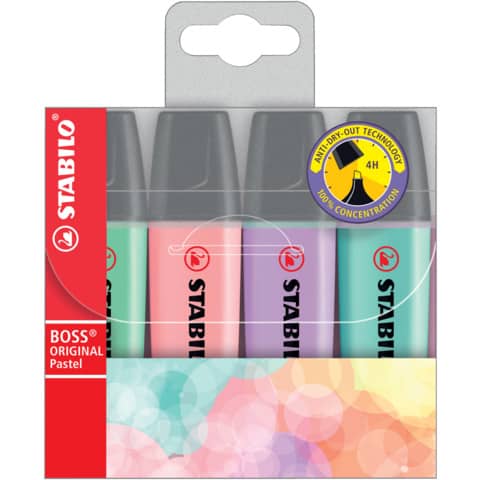 BOSS® ORIGINAL Textmarker Pastel - 4er Pack, sortiert