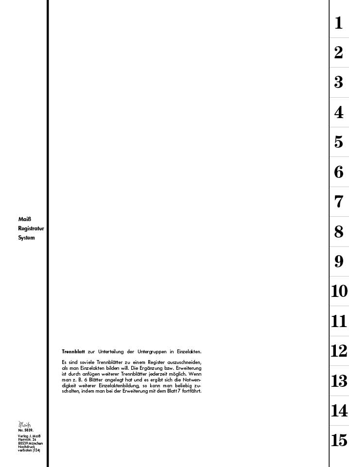 Trennblatt mit Zahlen 1-15