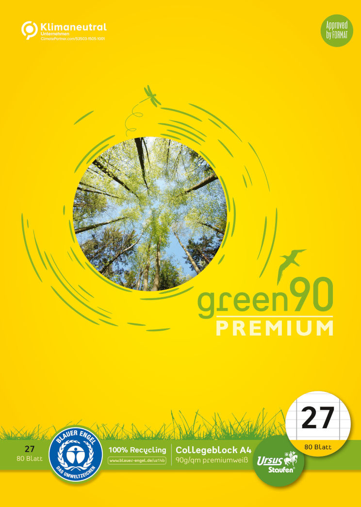 Staufen Green, Collegeblock A4, 80 Blatt, 90 g/qm, liniert mit Rand, Lin27