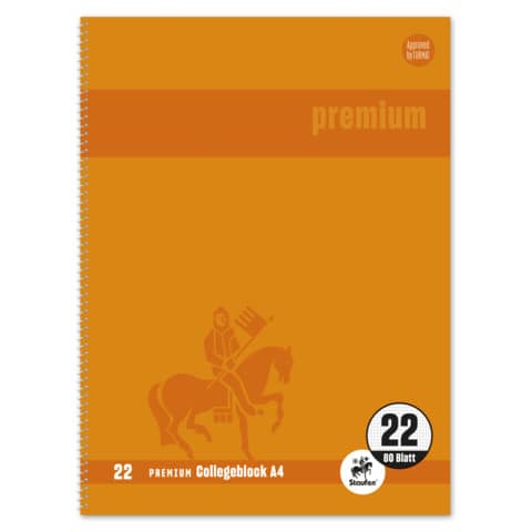 Collegeblock Premium LIN 22 - A4, 80 Blatt, 90 g/q m, orange, kariert mit Rand innen