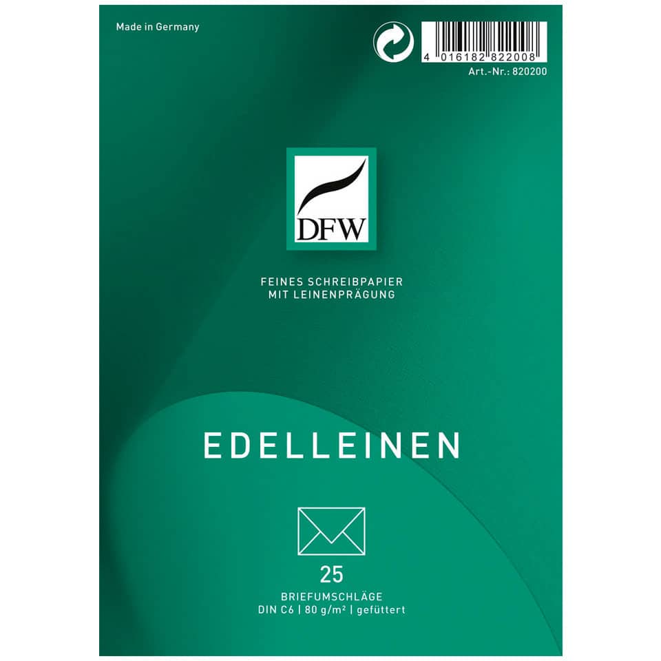 Briefumschlag Edelleinen - DIN C6, gefüttert, 80 g /am, 25 Stück