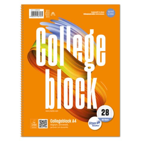 Collegeblock LIN28 - A4, 80 Blatt, 60 g/qm, 5mm ka riert mit Randlinien