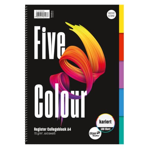 Collegeblock Five Colour A4 100 Blatt 70g/qm 5mm k ariert