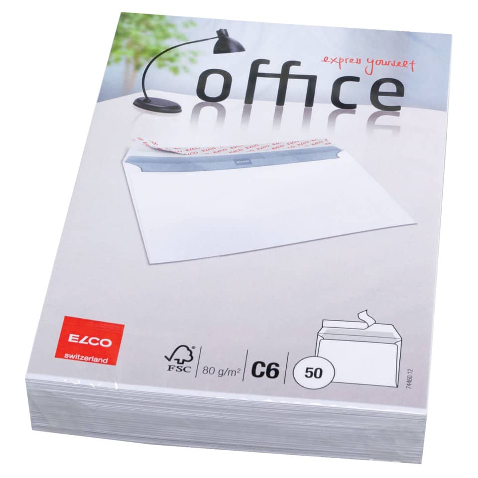 50x Briefumschläge C6 (114x162mm), ohne Fenster, weiß, haftklebend,  80g, ELCO Office Premium