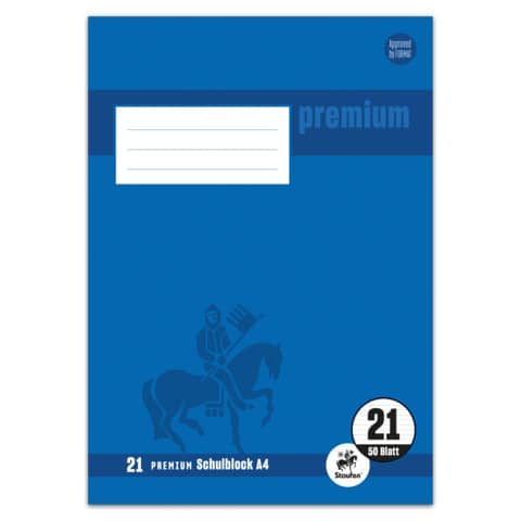 Schulblock PREMIUM LIN 21 - A4, 50 Blatt, 90 g/qm, liniert